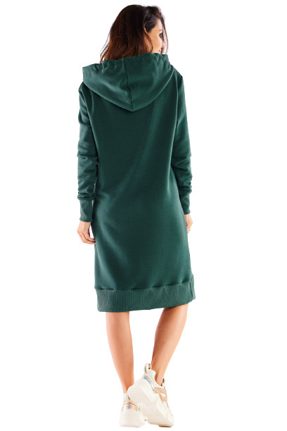 Sukienka midi dresowa z kapturem długi rękaw bawełniana zielona